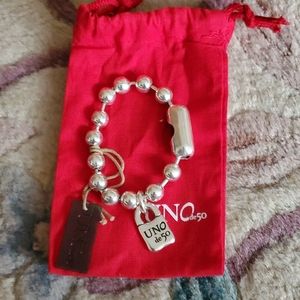 Uno de 50  duo beaded with xtra adj red heart  bracelet 925 Barcelona Firm Lower